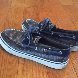 Ladies Sperry Sparkly Blue Tennis Shoes Size 6.5